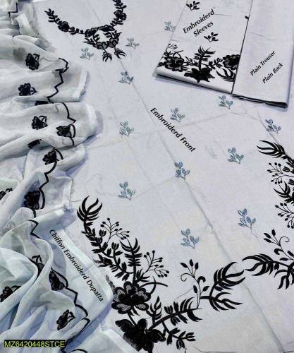 3 piece women's unstitched lawn embroidered suit