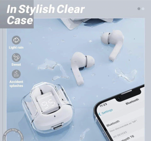 •  Material: ABS•  Model: Wireless Earbuds•  Product Features: Transpa