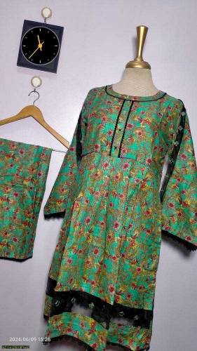 2 pcs woman's stitched lawn digital print frocks and trouser