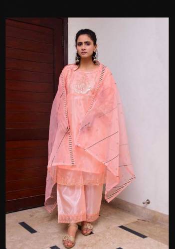 3pcs Women's stitched Organaza Embroidered suit