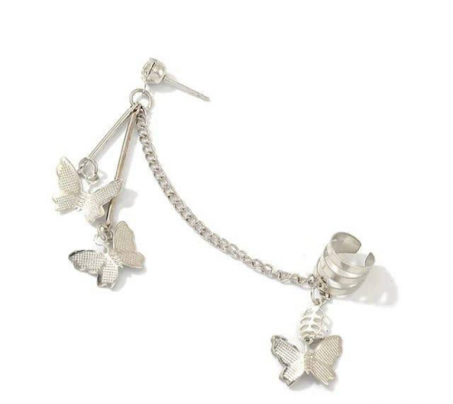Pair Of Alloy Silver Plated Butterfly Design Ear Clip Earrings 
