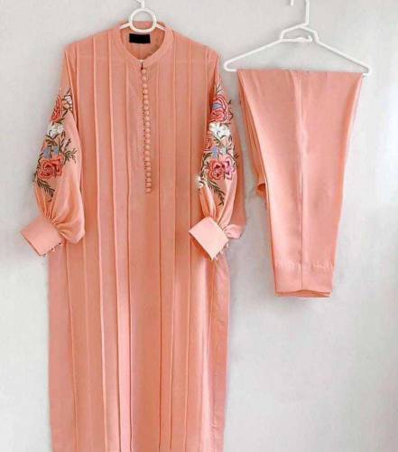 linen 2pc stitched dress