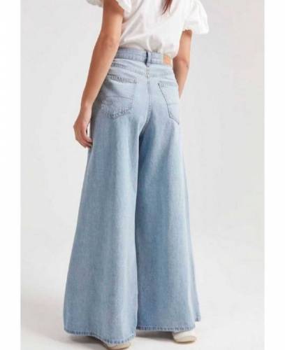 ice blue high waist wide leg denim jeans for women 