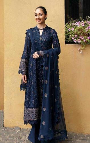 3 pce women unstitched lawn embroidered suit 