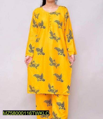 2pc women stitched linen printed suit