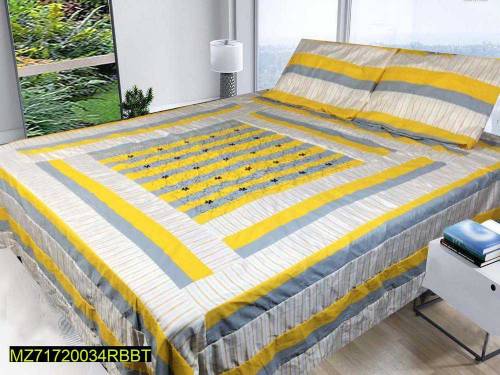 3 Pcs Cotton Sotton Printed King Size Bedsheet