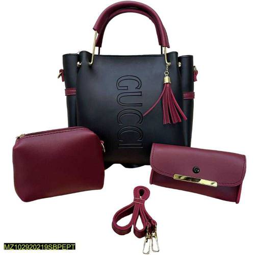 3PCs Women's PU Leather Plain Hand Bag