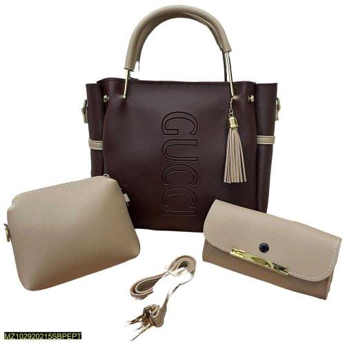 3PCs Women's PU Leather Plain Hand Bag