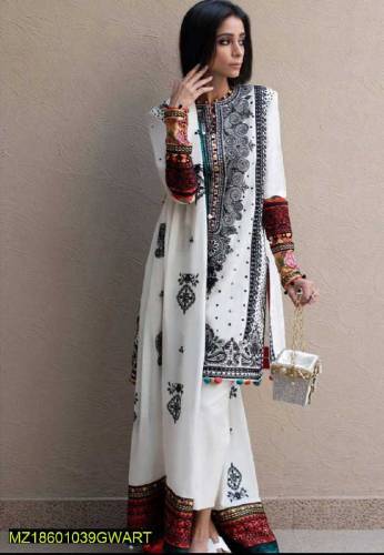 3 Pcs Embroidered Lawn Unstitched Suit