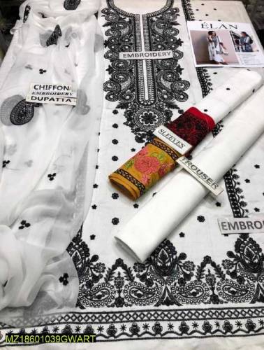 3 Pcs Embroidered Lawn Unstitched Suit
