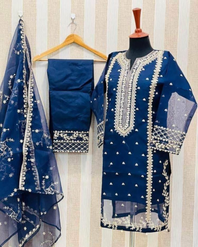 3 pcs women's stitched organza embodied suit 