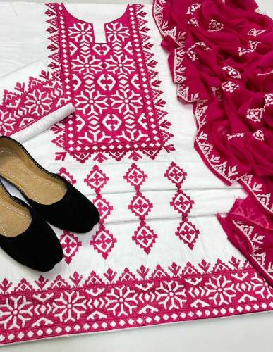 3 pic Full Embroidered cotton suit with khussa 