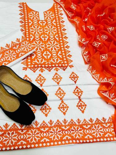 3 pic Full Embroidered cotton suit with khussa 