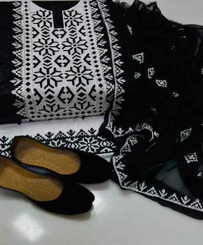3 pic Full Embroidered cotton suit with khussa 