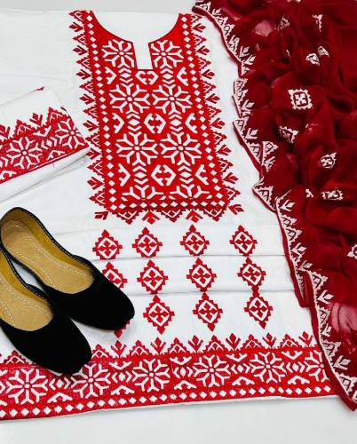 3 pic Full Embroidered cotton suit with khussa 