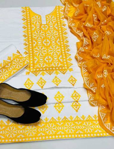 3 pic Full Embroidered cotton suit with khussa 