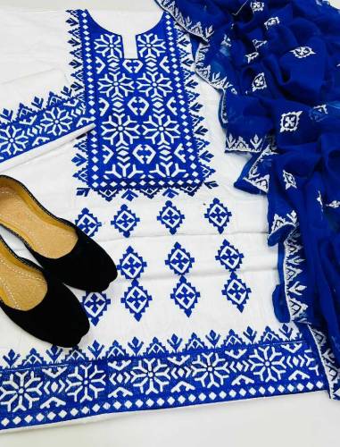 3 pic Full Embroidered cotton suit with khussa 