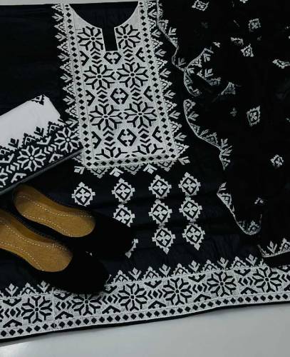 3 pic Full Embroidered cotton suit with khussa 