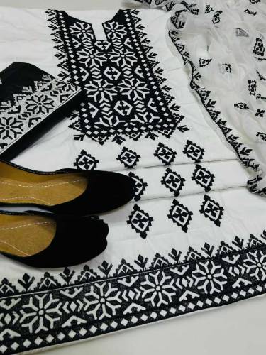 3 pic Full Embroidered cotton suit with khussa 