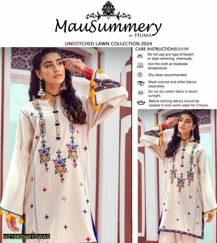  2 pcs women Unstitched Lawn Embroidered Suit