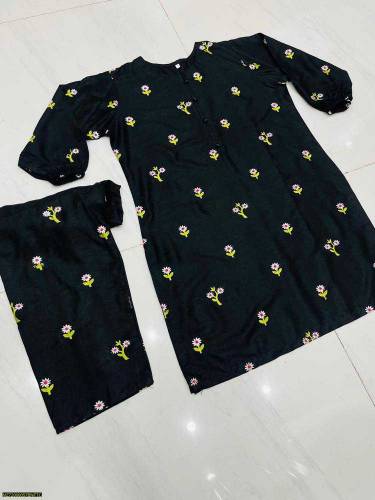 2pc women stitched linen embroided lawn suit