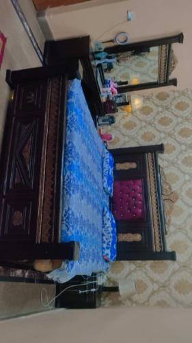 bed set and L shape sofa 