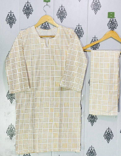2 Pcs Black Printed Linen Suit 