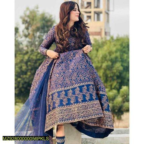 3 PC women's stitched katan silk painted suit 