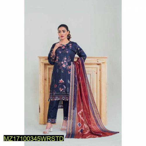 3Pcs Women's Unstiched Lawn printed suit 