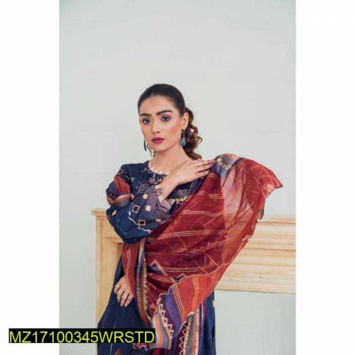 3Pcs Women's Unstiched Lawn printed suit 