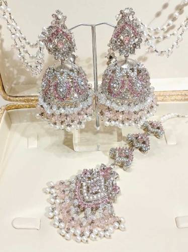 11 colors available silver jhomka tikka set 