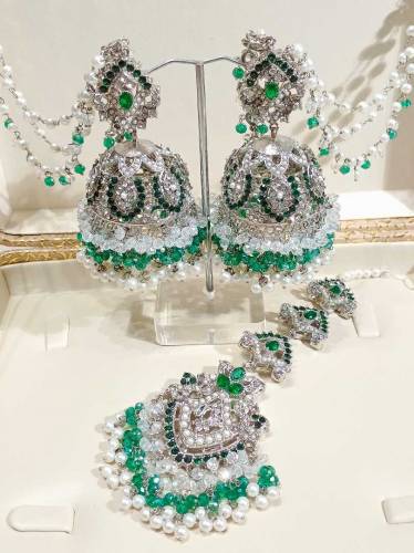 11 colors available silver jhomka tikka set 