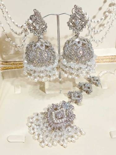 11 colors available silver jhomka tikka set 