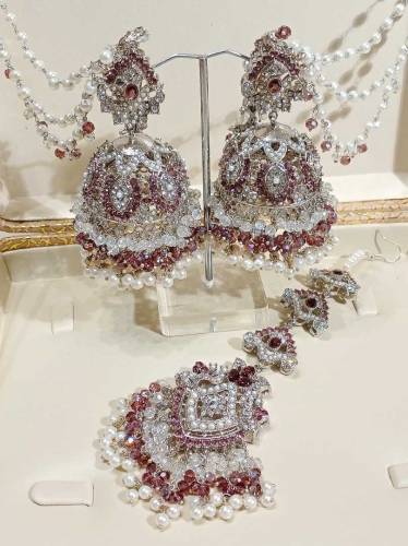 11 colors available silver jhomka tikka set 