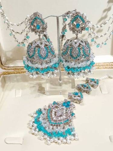 11 colors available silver jhomka tikka set 