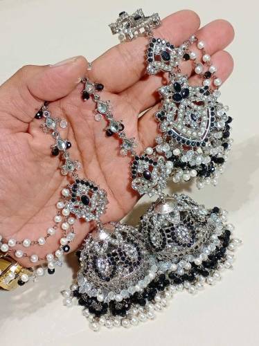 11 colors available silver jhomka tikka set 