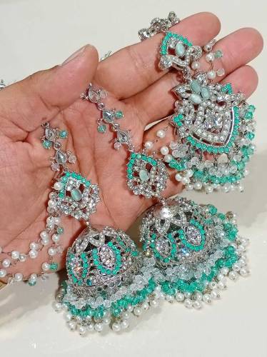 11 colors available silver jhomka tikka set 