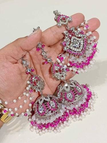 11 colors available silver jhomka tikka set 