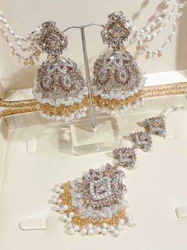11 colors available silver jhomka tikka set 