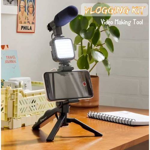  Handy VLogging Kit with Mic , Light and Wireless Rem