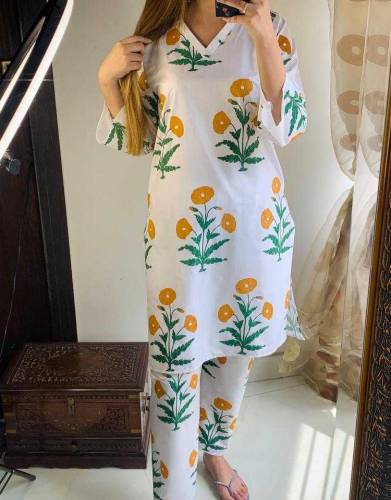 2pcs women stitched linen printed shirt and trouser 