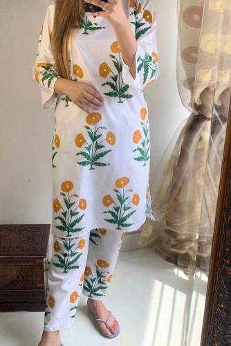 2pcs women stitched linen printed shirt and trouser 