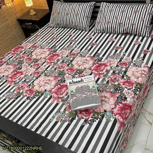 3Pcs crystal Cotton salonica double Bed sheet