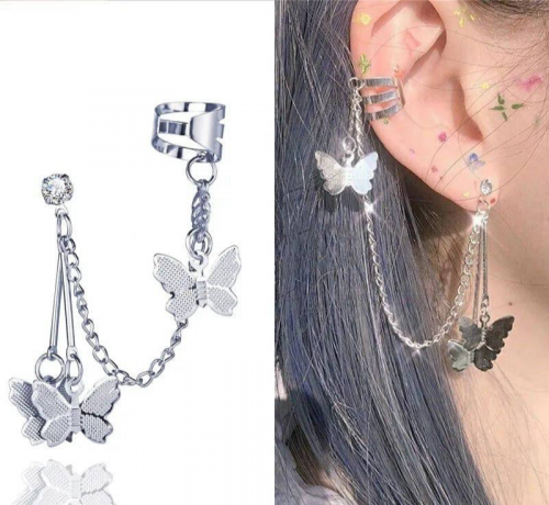 Pair Of Alloy Silver Plated Butterfly Design Ear Clip Earrings 