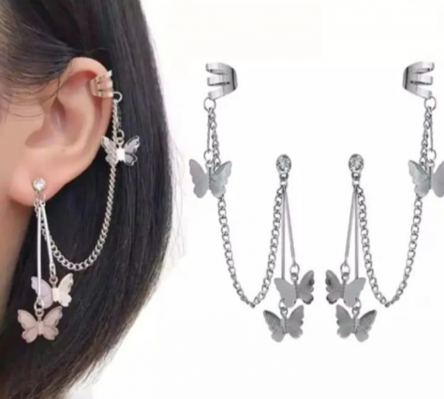 Pair Of Alloy Silver Plated Butterfly Design Ear Clip Earrings 