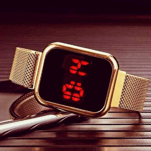 LED display digital watch with magnetic strap