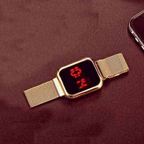 LED display digital watch with magnetic strap