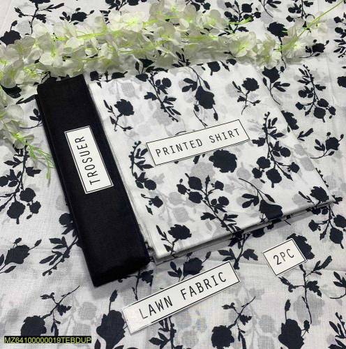 2 Pcs Women,s Unstitched  Lawn Printed Suit