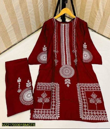 2Pcs Women's Stiched Linen Block Printed suit 