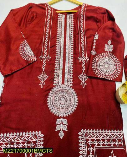 2Pcs Women's Stiched Linen Block Printed suit 